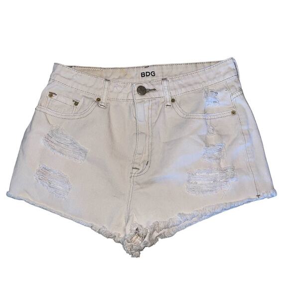 BDG Cream Super High Rise Cheeky Fringe Denim Shorts 29W - Picture 1 of 10